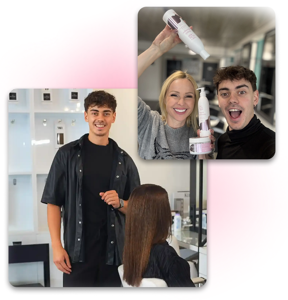 Császár Dániel fodrász TheSilkyWay kezelést végez vendég haján a szalonban