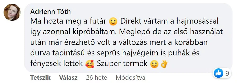Vásárlói vélemény a TheSilkyWay termék hatásáról durva hajvégekre és fénytelen hajra