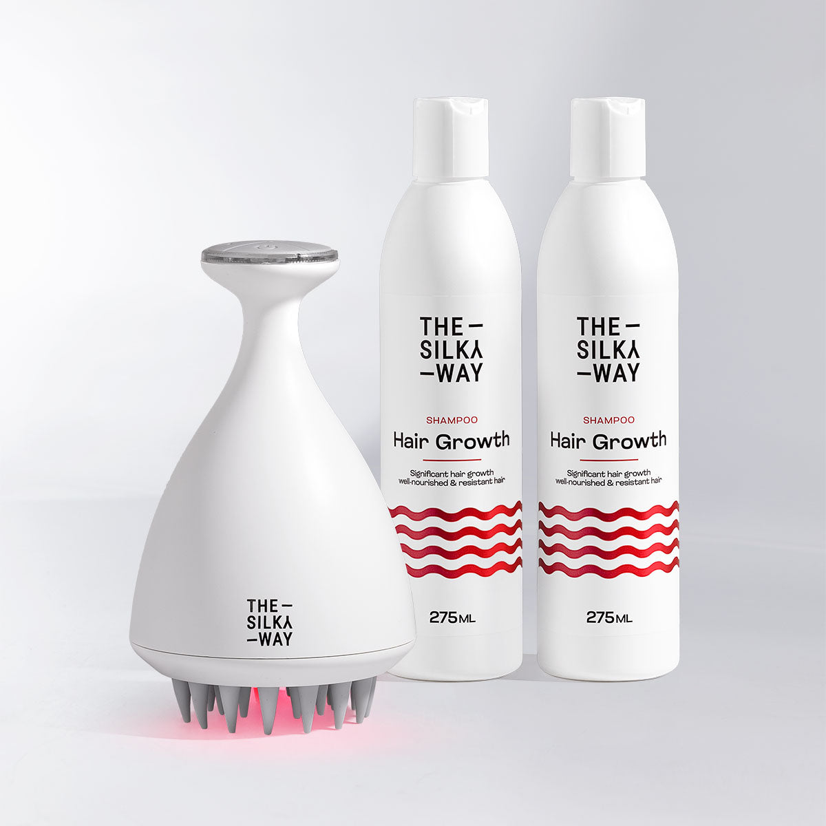 Vörösfény-terápiás Fejbőrmasszírozó + 2 db Hajhulláscsökkentő  Sampon