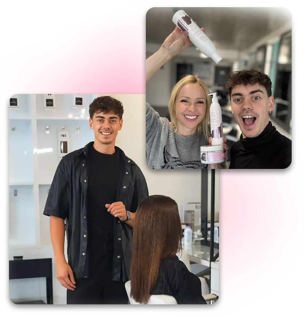 Császár Dániel fodrász TheSilkyWay kezelést végez vendég haján a szalonban
