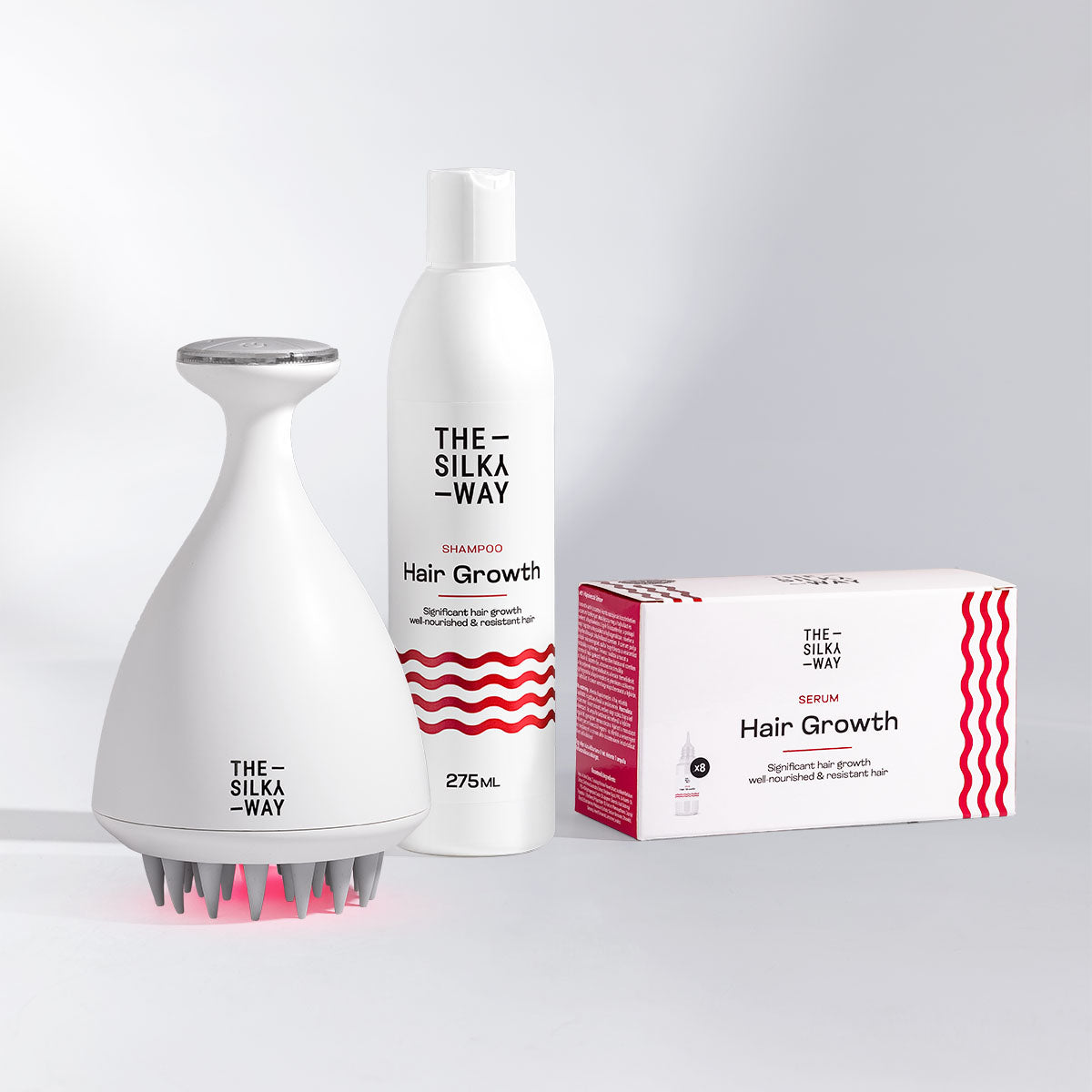 Vörösfény-terápiás Fejbőrmasszírozó + 8 Hetes Hajhulláscsökkentő  Kúra